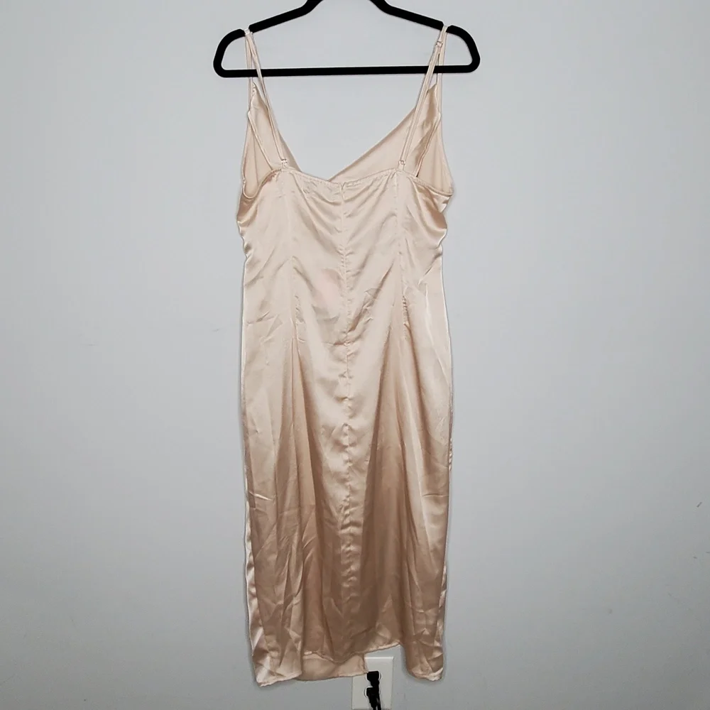 PRETTYLITTLETHING Champagne Satin Strappy Cowl Neck Sleeveless Midi Dress Sz 12 - Picture 3 of 8